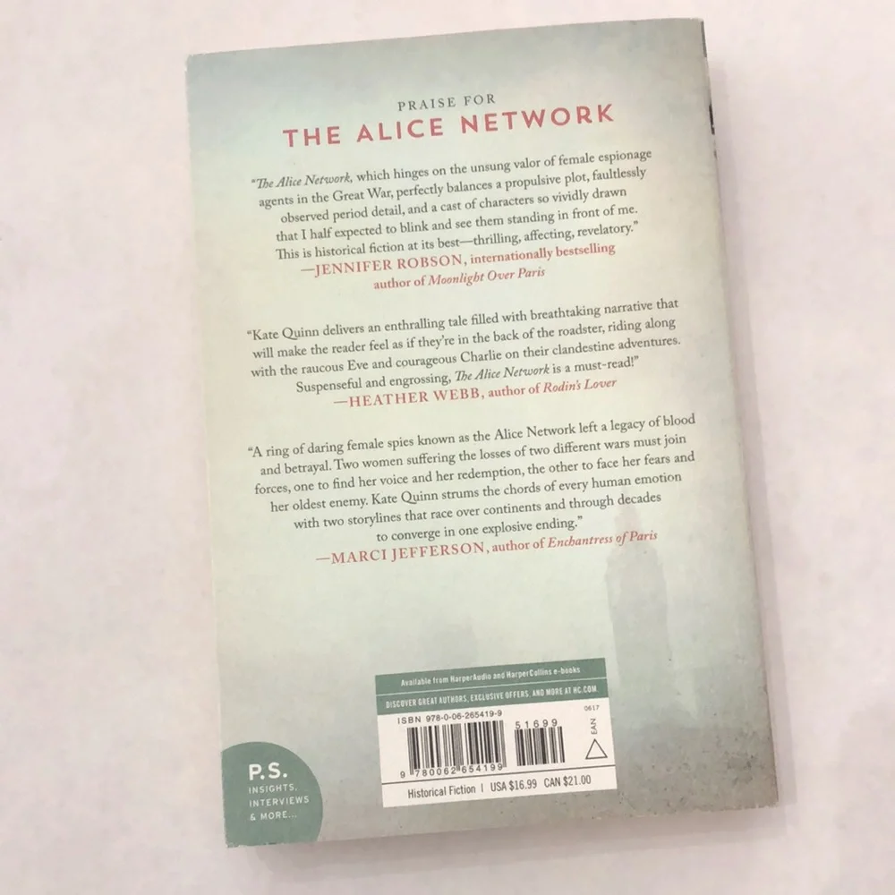 The Alice Network by Kate Quinn Paperback Book Reese’s Book Club Edition